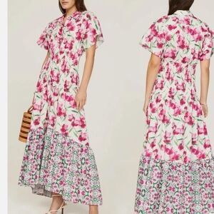 Misa Los Angeles Floral Pink and White Maxi Dress